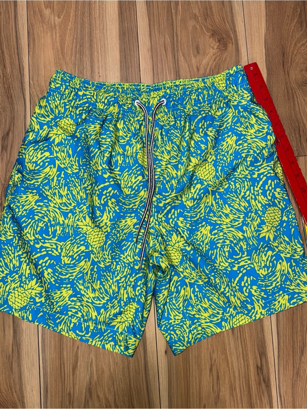 Speedo Men Regular Fit Swim Trunks Swimwear Small Blue Yellow Pineapples Pockets